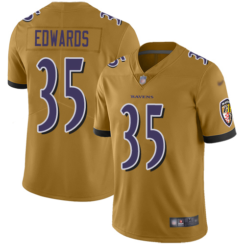 Baltimore Ravens Limited Gold Men Gus Edwards Jersey NFL Football #35 Inverted Legend